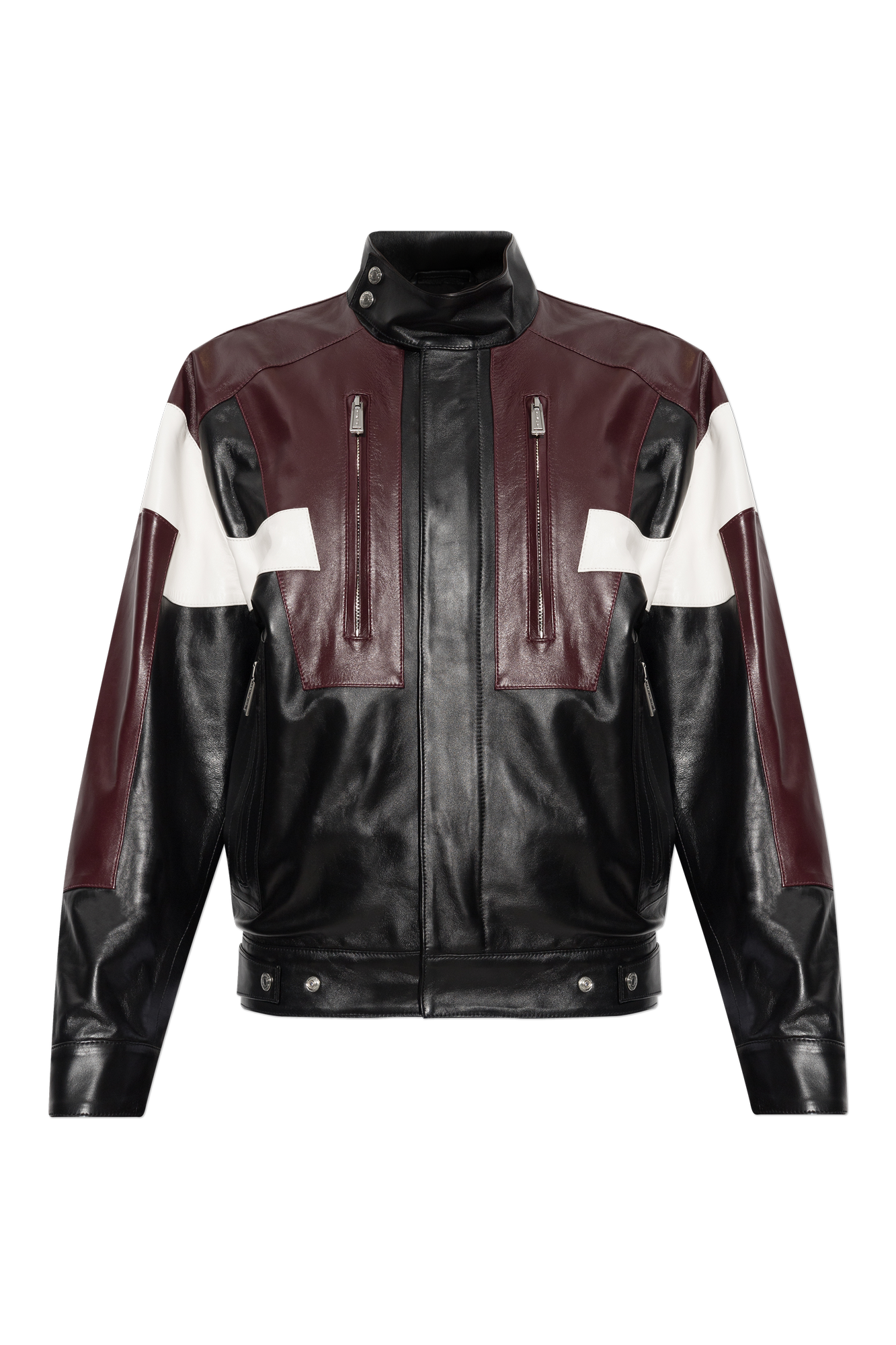 Dsquared2 Men's Black Leather Jacket with Stand Collar by